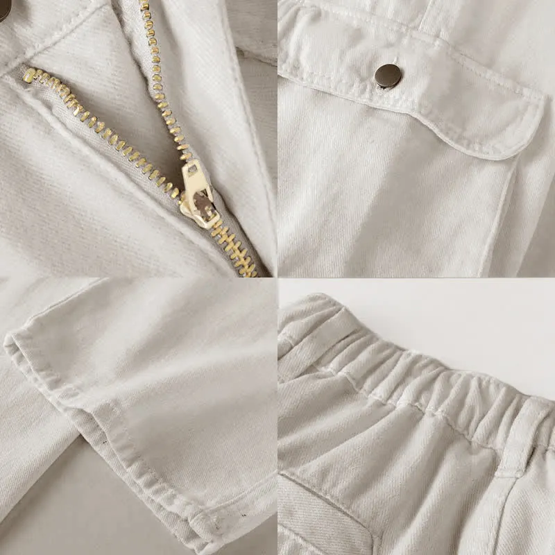 Lattice Print Drawstring Lapel T-Shirt Loose Denim Pants