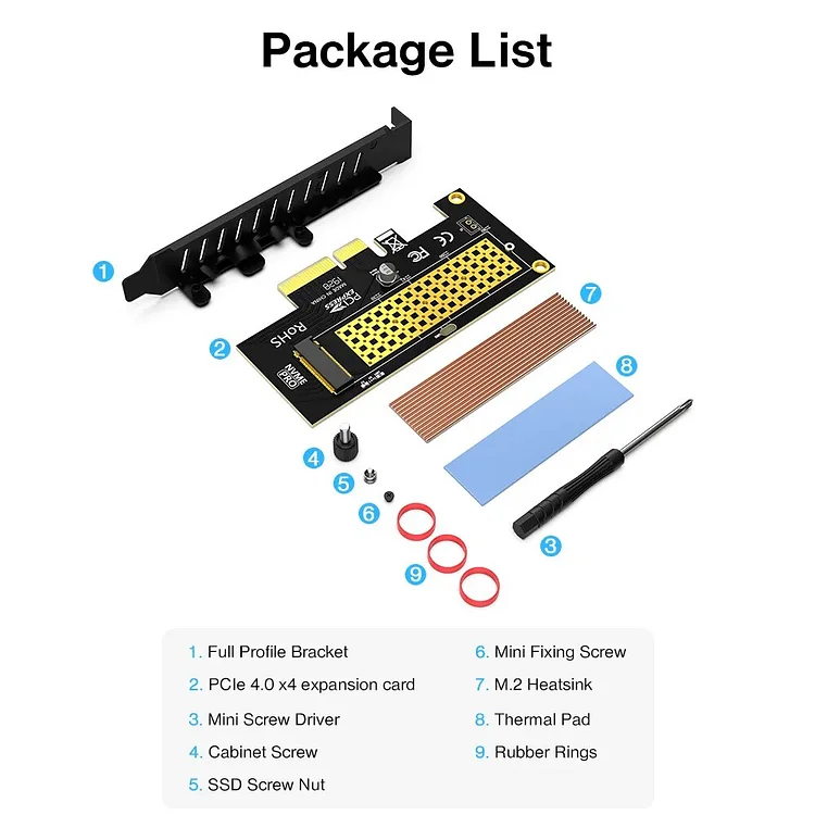 JEYI M.2 NVME to PCIe Adapter Card With SSD Heatsink, 64Gbps