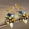 Bohemian Blue Pearl Tassel Golden Earrings