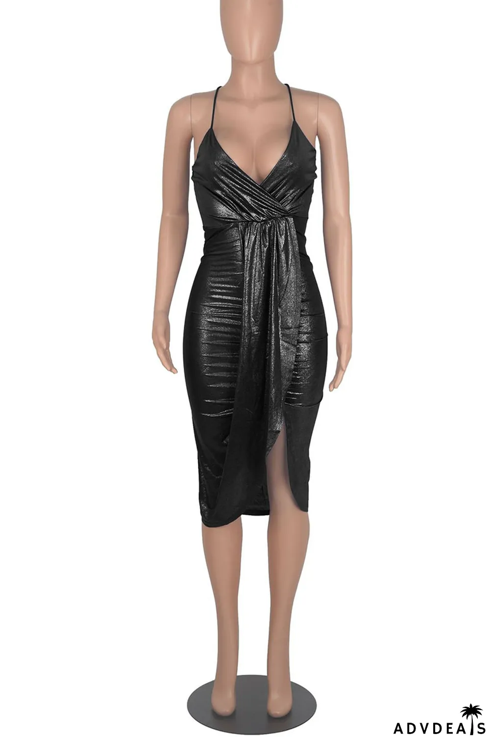 Blue Sexy Solid Split Joint Fold Asymmetrical Spaghetti Strap Sling Dress Dresses