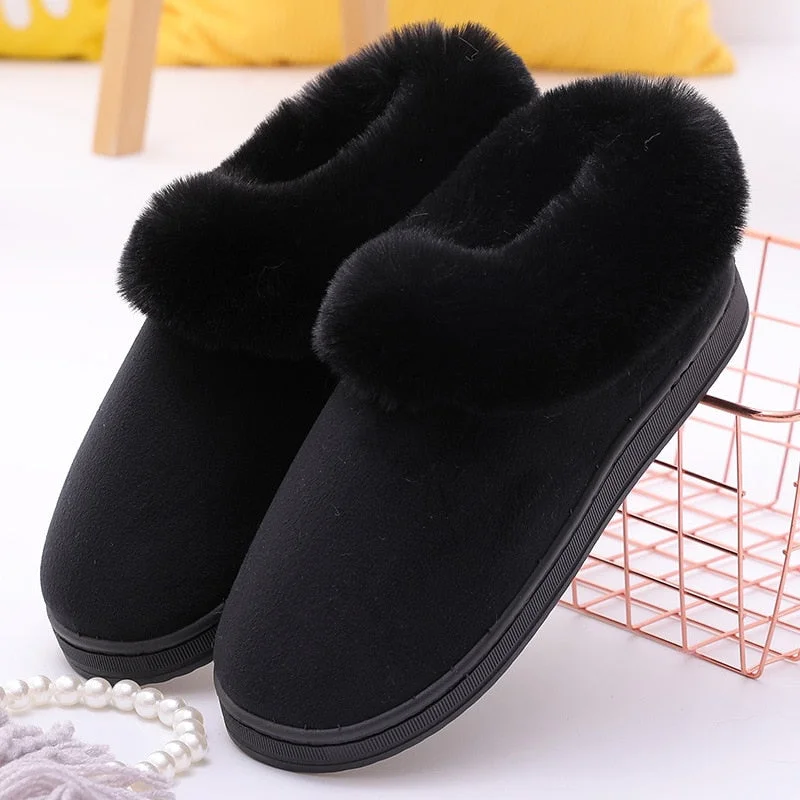 Comemore Winter Warm Women Slippers Female Platform Furry Fur Plush Men's Indoor Home Slipper House Shoes Woman Plus Size 44 New
