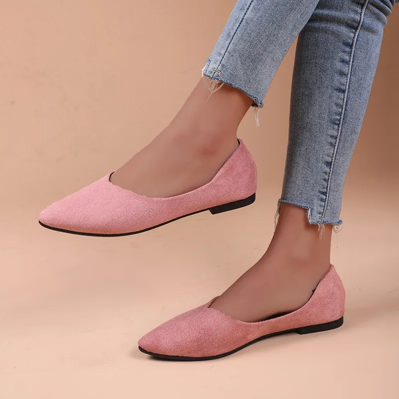 Breakj Breakj New Flat-Soled Single Shoes Women's Shoes Large-Size Bean Shoes Light-Mouthed Sharp Casual Light Single Shoes