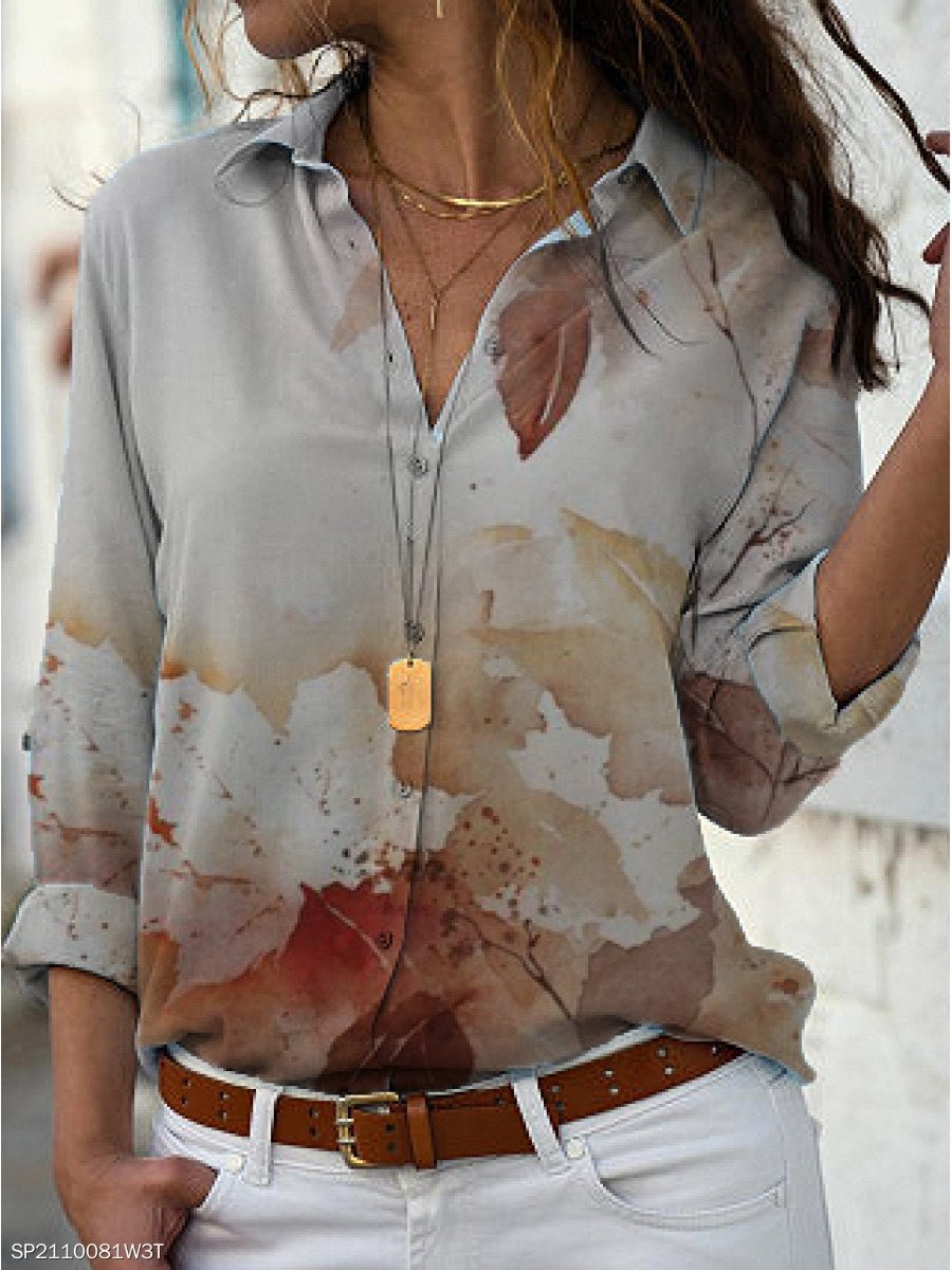 Women's Long Sleeve V-neck Floral Printed Tops