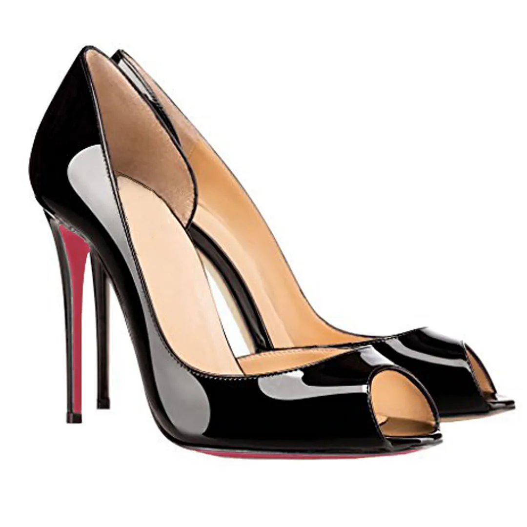 120mm Women's Party Wedding Peep Toe heels Black Patent-vocosishoes