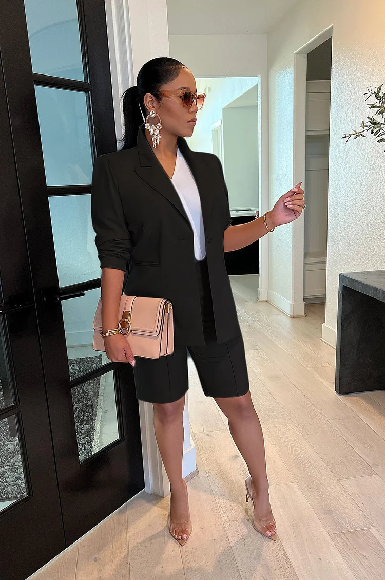 Long Sleeve Suit Two Piece Shorts Set