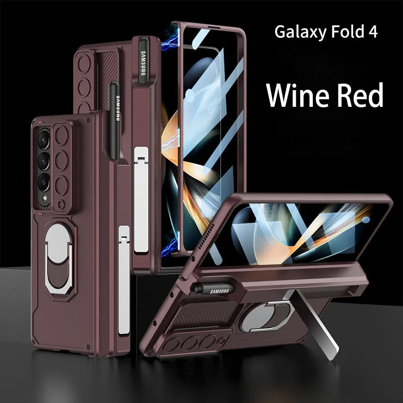 Applicable To Samsung Z Fold 4 Slide Rail Lens Cover Push Window 2-In-1 Ring Holder Folding Phone Case