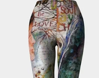 pornhint Pornhint Printed Yoga Legging, Inspirational Art Hippie Leggings for Women, Colorful Leggings That Tell A Story, Art by Claire Bull, Made in Canada