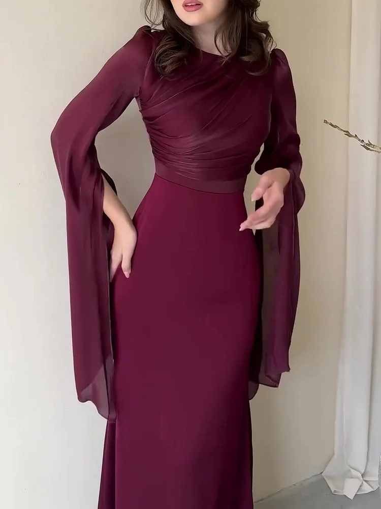 Women's Solid Color Wide Sleeve Maxi Dress