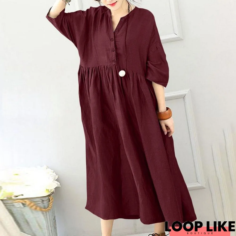 Spring Cotton Literary Leisure Solid Color Loose Cardigan Pullover Black Dresses