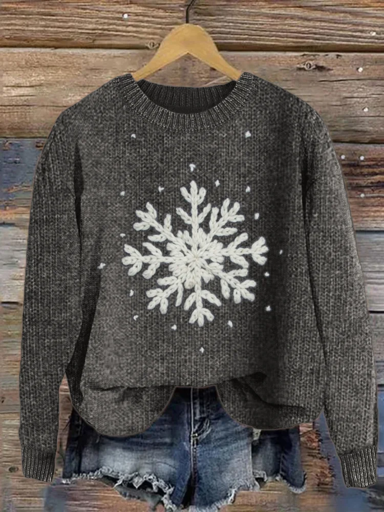 Snowflake Crochet Knit Cozy Sweater