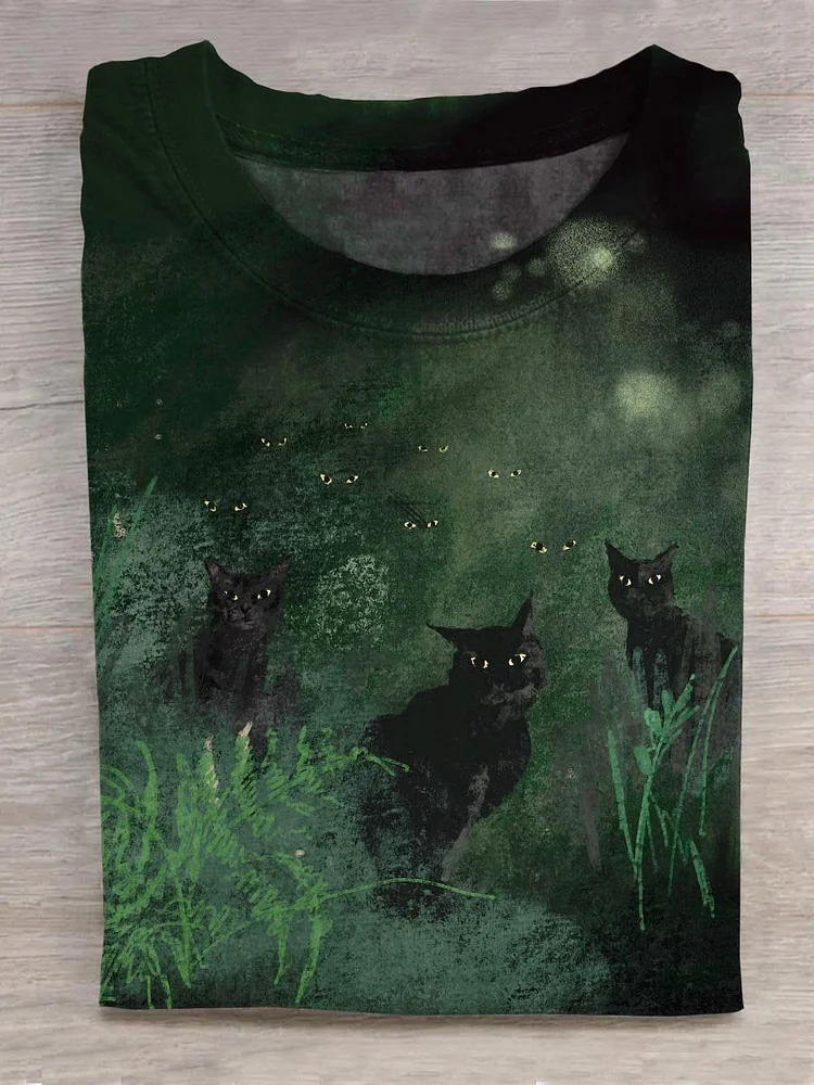 Funny Black Cats Art Print Casual T-shirt
