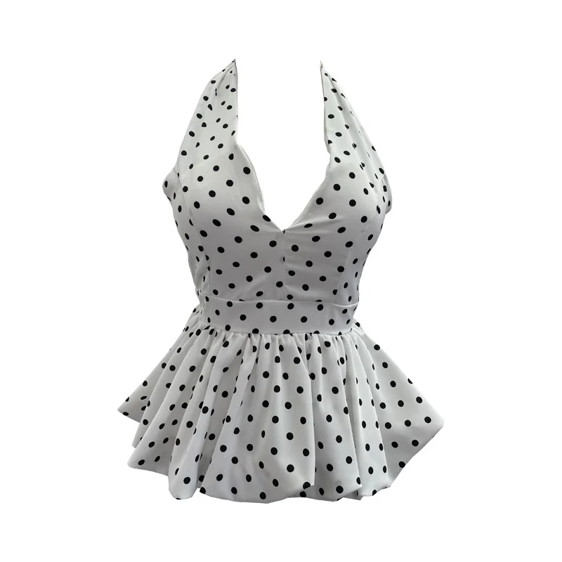 Nigikala Nigikala Want To Show The Back Hanging Neck Tie With Wave Point Sling Vest Skirt Sleeveless Doll Shirt Short Top 9230