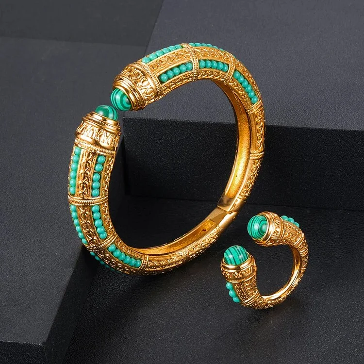 Janekelly Luxury Unique African Bangle Ring Set Jewelry For Women Wedding Cubic Zircon Crystal CZ Dubai Bridal Jewelry Set