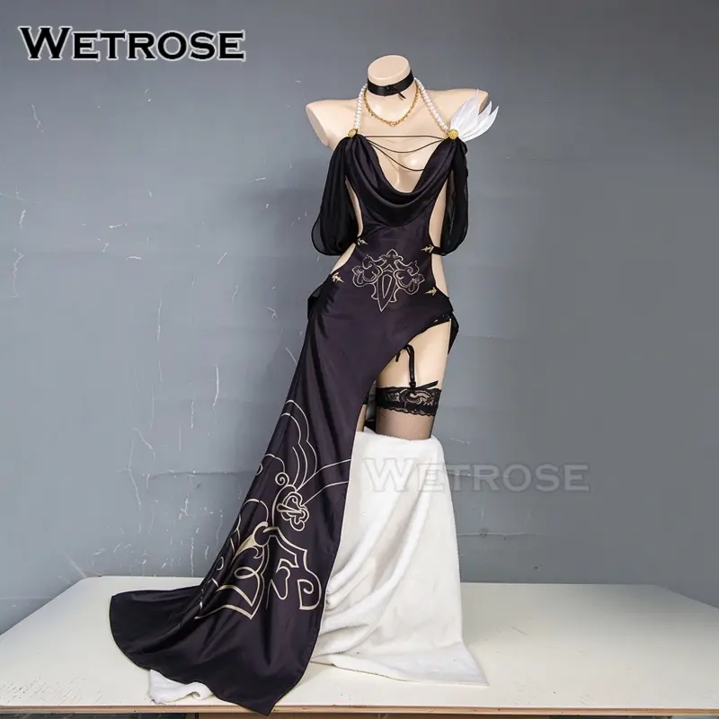 [Wetrose] In Stock Black Dress Cheongsam Game Outfit Cosplay Costume  