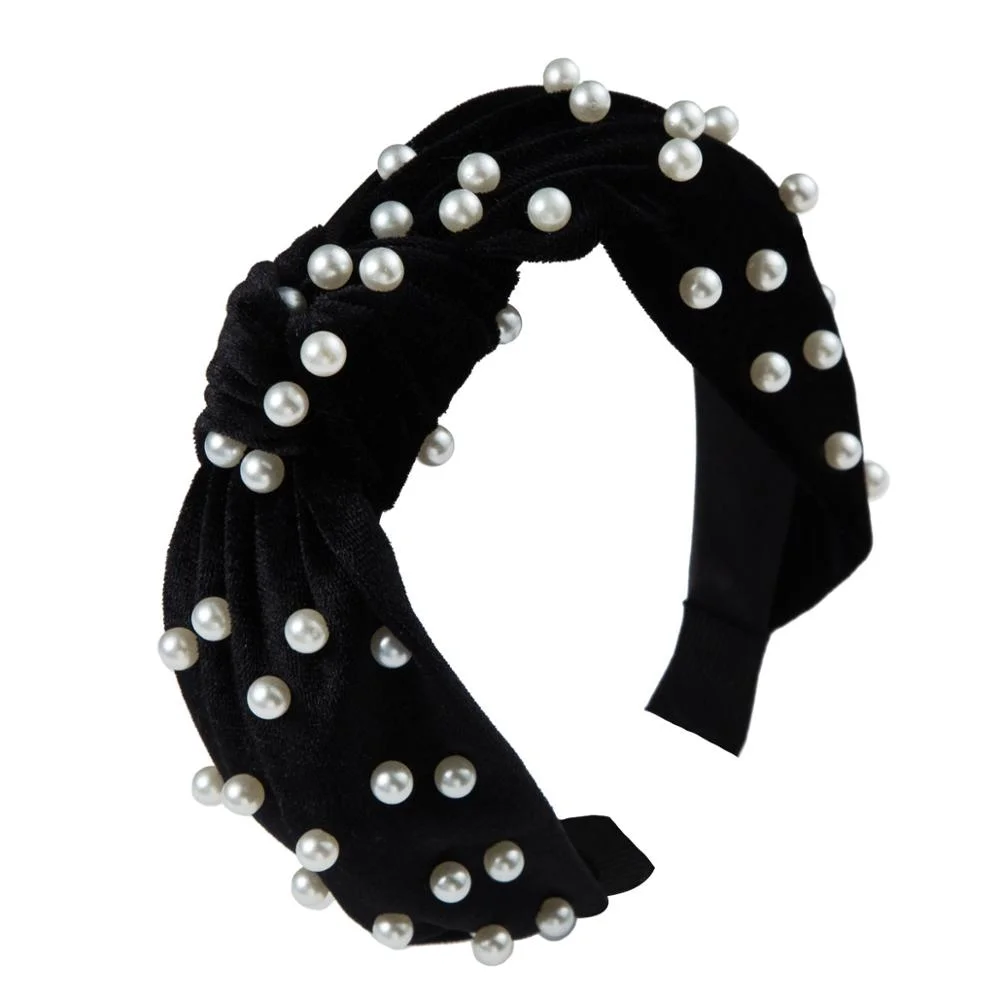 Dvacaman Korean Fashion Inlaid Pearl Velvet Bow Headbands Wide-brimmed Hairbands Women Fashion Mesh Headdress Female Head Buckle