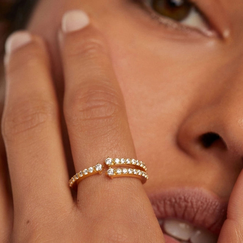 18K Gold Plated White Gold Plated 925 Sterling Silver Zircon Irregular Open Rings