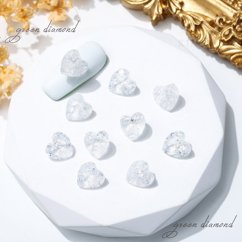 Agreedl New Trendy Macaroon Cutting Face Heart-Shaped Crystal Glass Diy Nail Accessories Translucent Ice-Flower Manicure Ornaments
