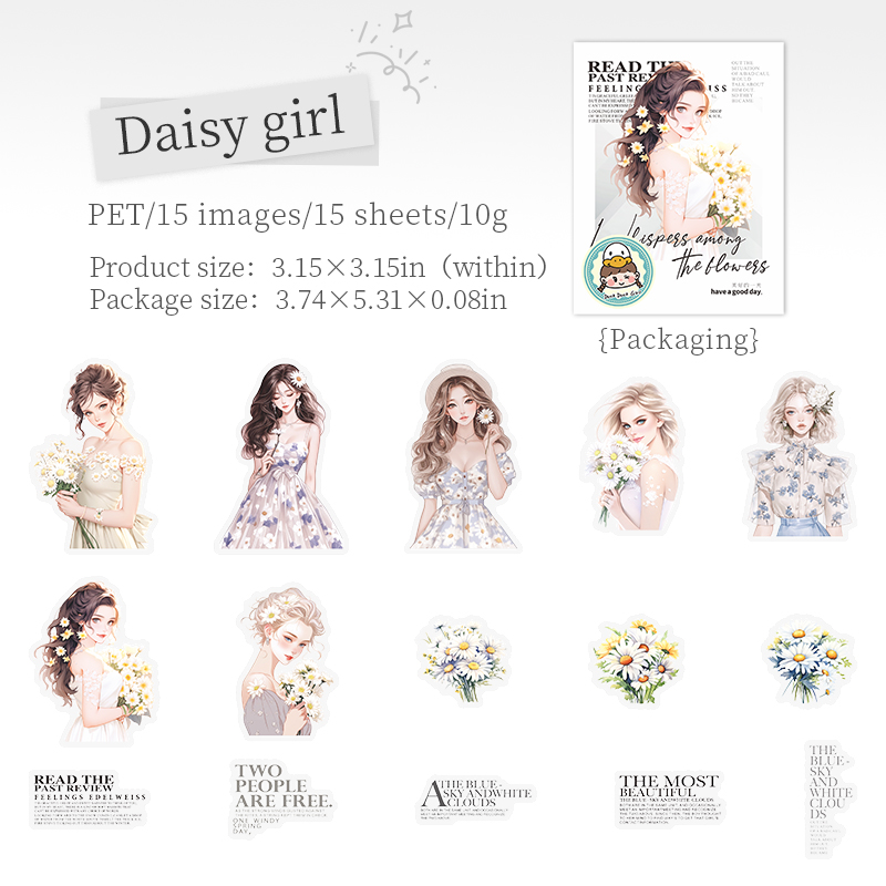 PET Sticker - Whispers Among The Flower Series Vintage Character Floral Landscape 
