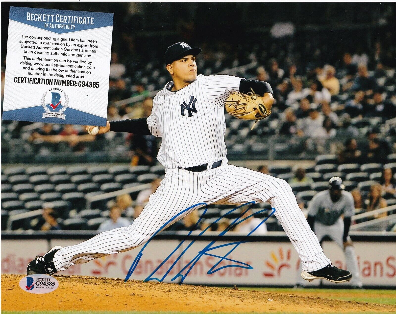 DELLIN BETANCES NEW YORK YANKEES BECKETT AUTHENTICATED ACTION SIGNED 8x10