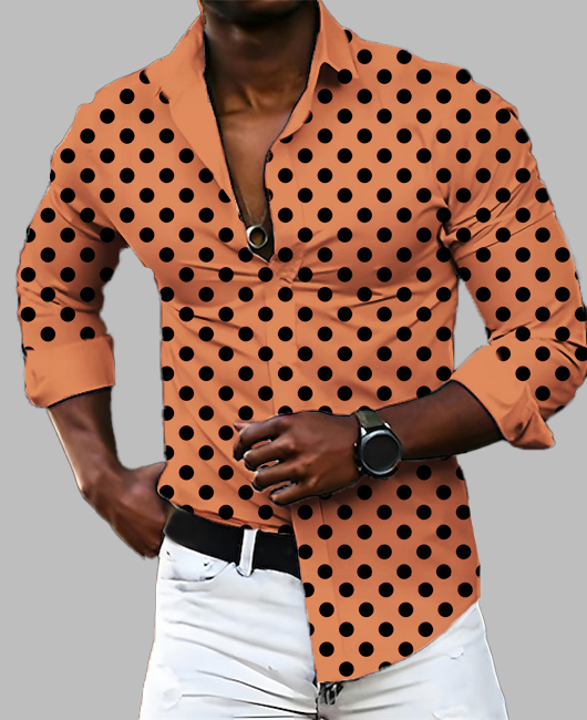 Turndown Collar Polka Dot Long Sleeve Casual Shirt