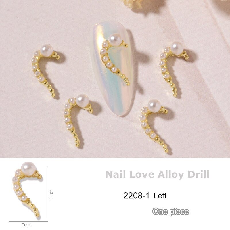 10pcs Crystal AB Nail Rhinestones Charm Pearls 3D Heart Alloy Nail Art Decoration Fashion Splice Love Manicure Jewelry Ornaments