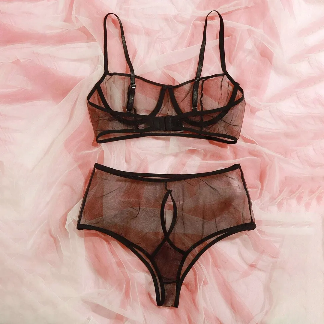 Erotic Underwear Women Set Sexy Lace Lingerie Mesh Perspective Lenceria Sensual Mujer Seamless Bra Set Hollow Out Sexy Brief Set