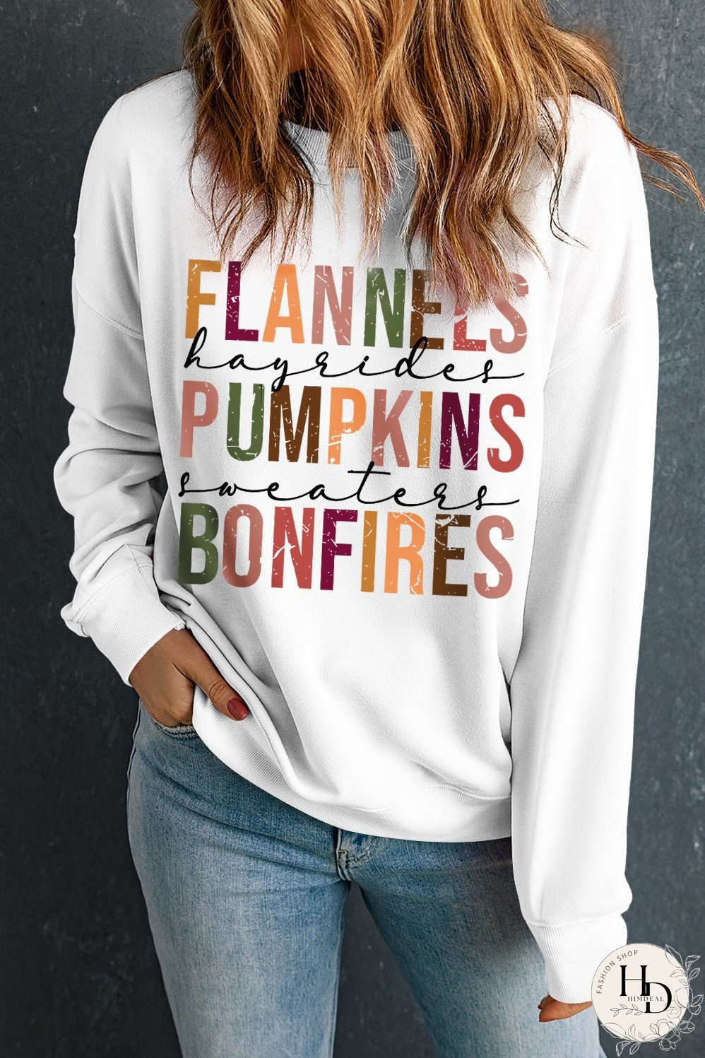 Beige FLANNELS PUMPKINS BONFIRES Graphic Drop Shoulder Sweatshirt