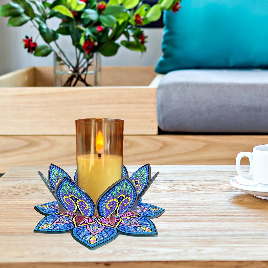Mandala Lotus-G Acrylic DIY Diamond Painting Candle Holders Without Candles Crystal Painting Tealight Candle Stand Table Centerpiece for Adults Beginners Home Party Decor