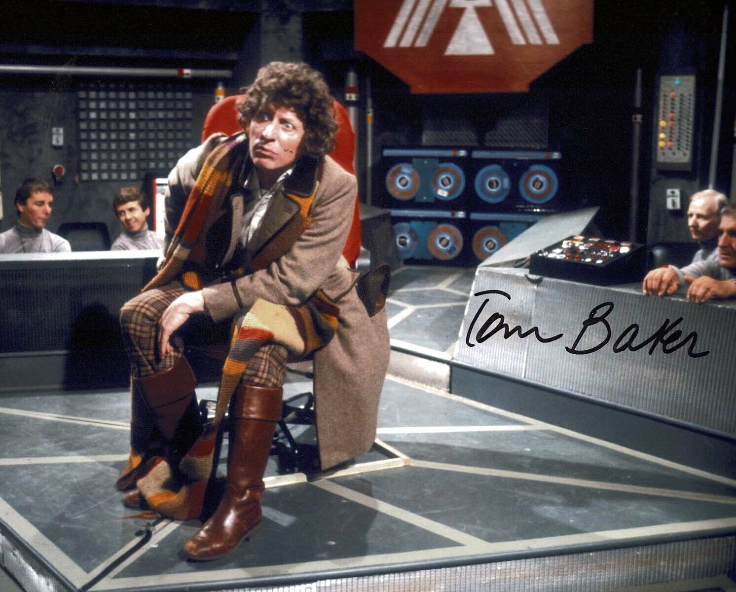 Tom BAKER The Doctor SIGNED Dr Who The Tardis 10x8 Photo Poster painting 5 AFTAL COA