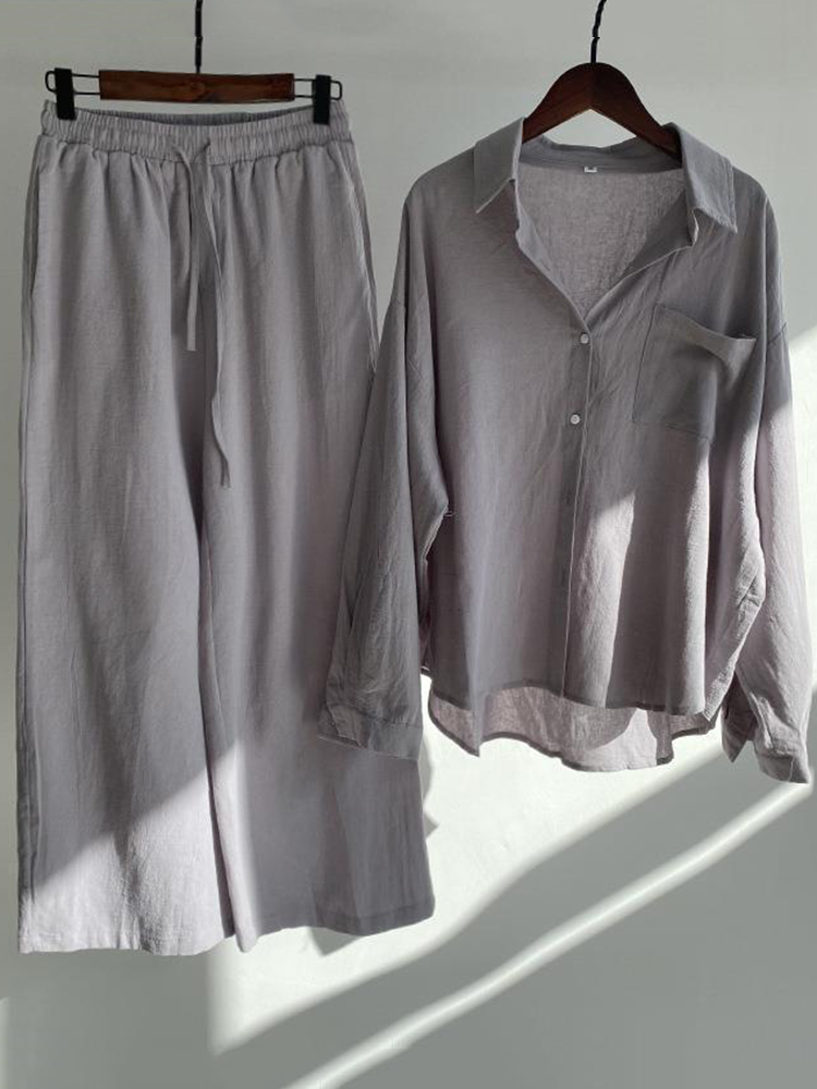 Comstylish Retro Cotton And Linen Two-Piece Loose Shirt Suit