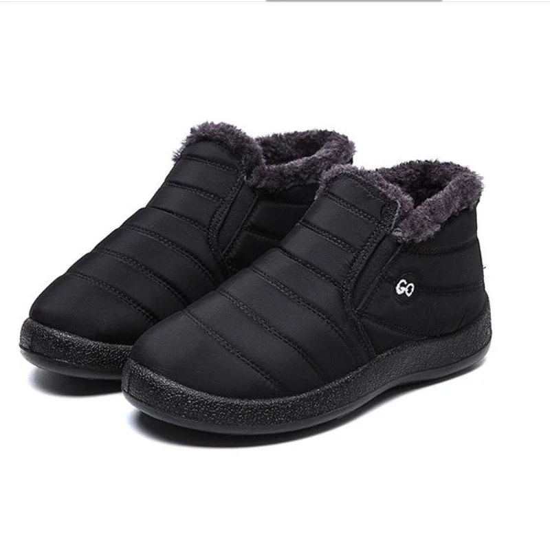 Snow Boots Women Winter Shoes Warm Plush Ankle Boots Female Casual Slip On Flat Fur Shoes Waterproof Footwear Light Black Boots