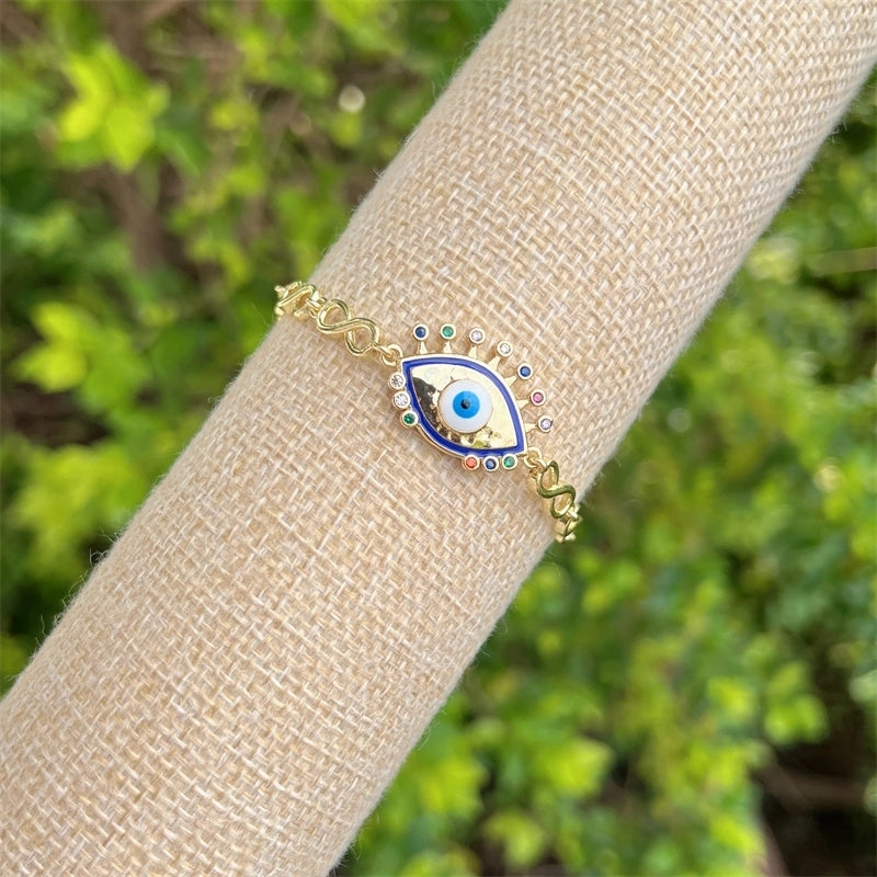 Copper 18K Gold Plated Minimalist Classic Style Plating Inlay Devil’s Eye Heart Shape Eye Zircon Bracelets