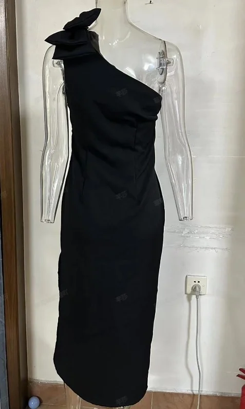 Toloer Toloer Summer New Light Ripe Wind Pure Color Three-Dimensional Bow Knot Temperament Slit Dress-Outfit Ideas