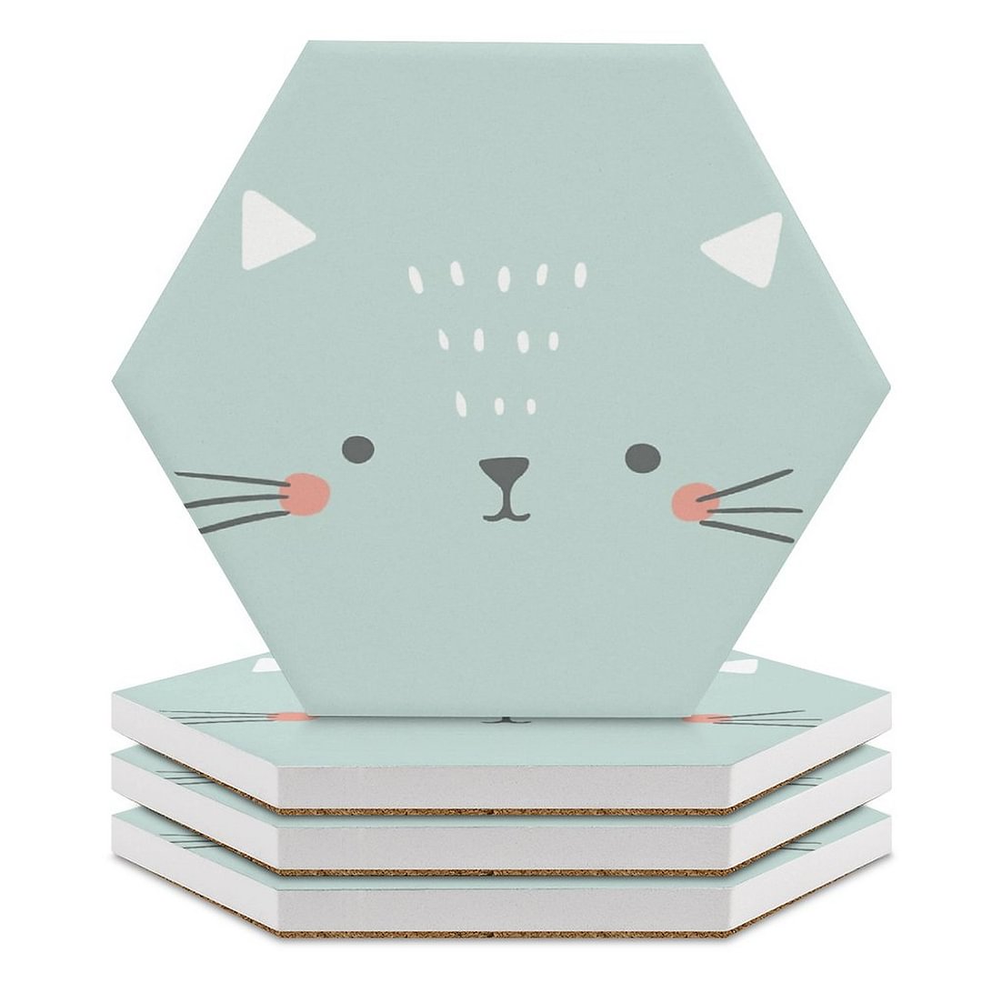 Kitten Hexagon Ceramic Coasters