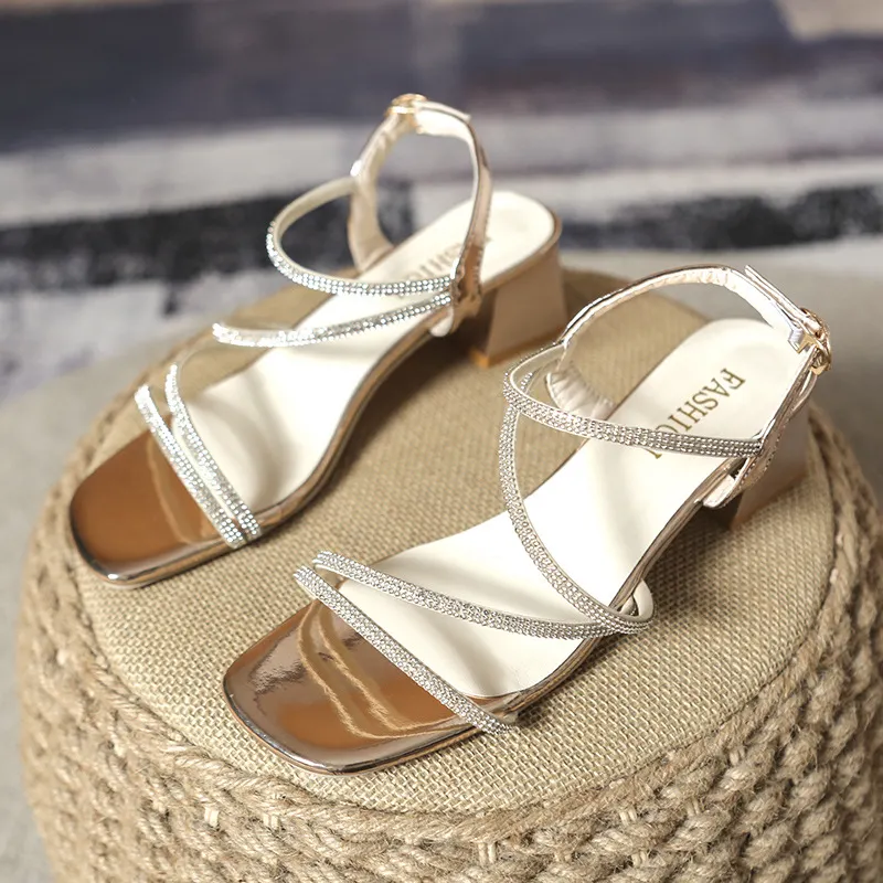 Breakj Breakj Sandals In The Summer Of 2025 British Fashion With New Square Head Drill With Thick High Heels Women's Shoes