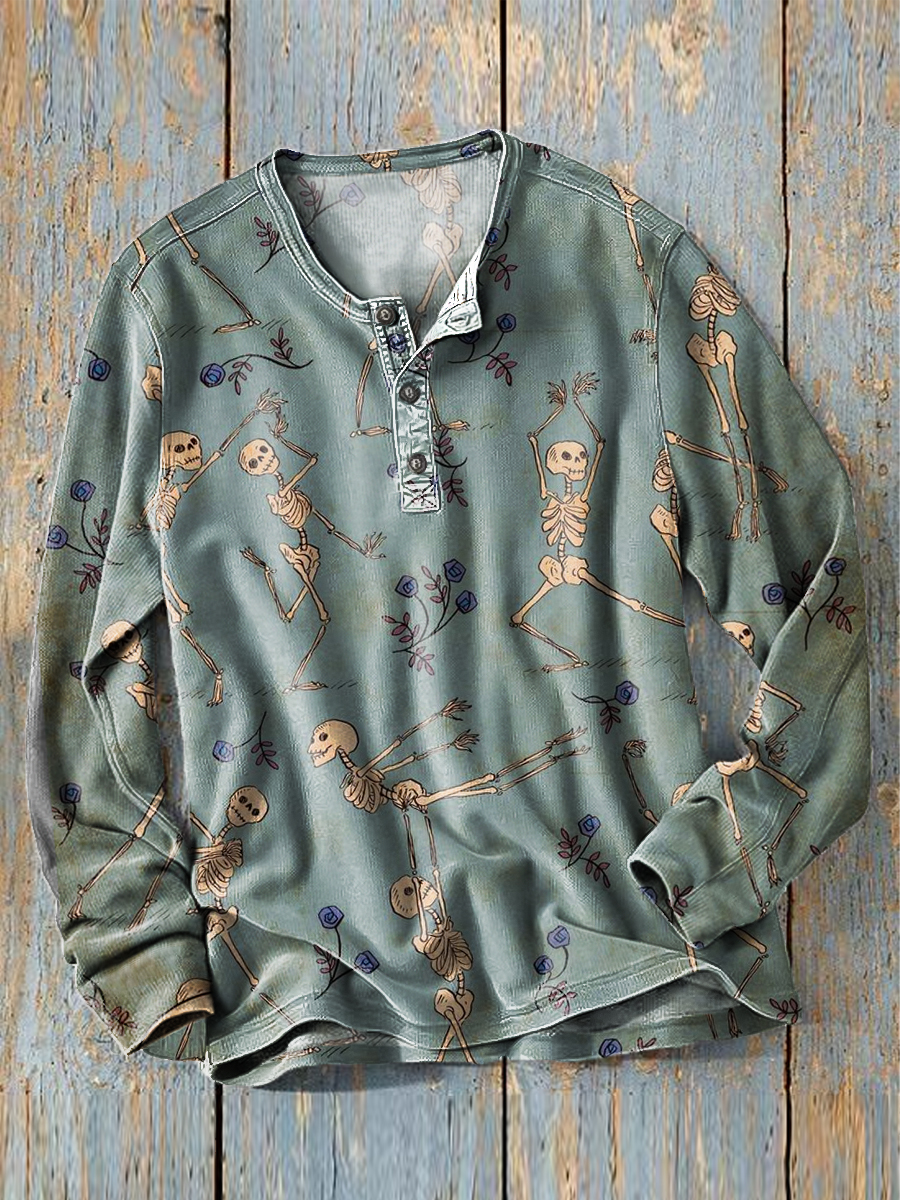 Vintage Art Print Casual 3/4 Sleeves Hollow Denim Shirt main image 1