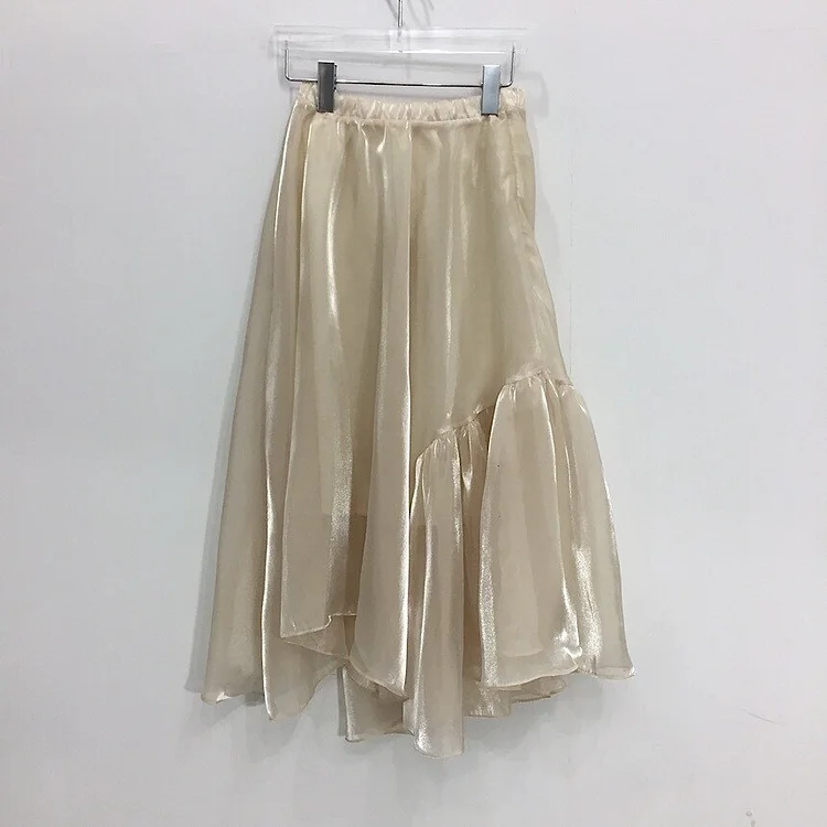 Elegant High Waist Solid Color Irregular Stitching Streamer Skirt  