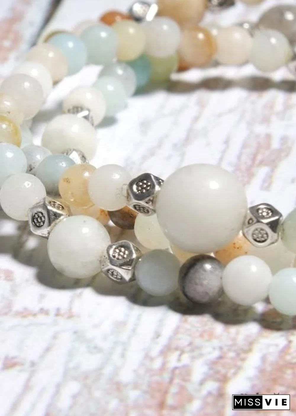 Boho Bracelet, Layers Green Amazonite Mala Mantra Lotus