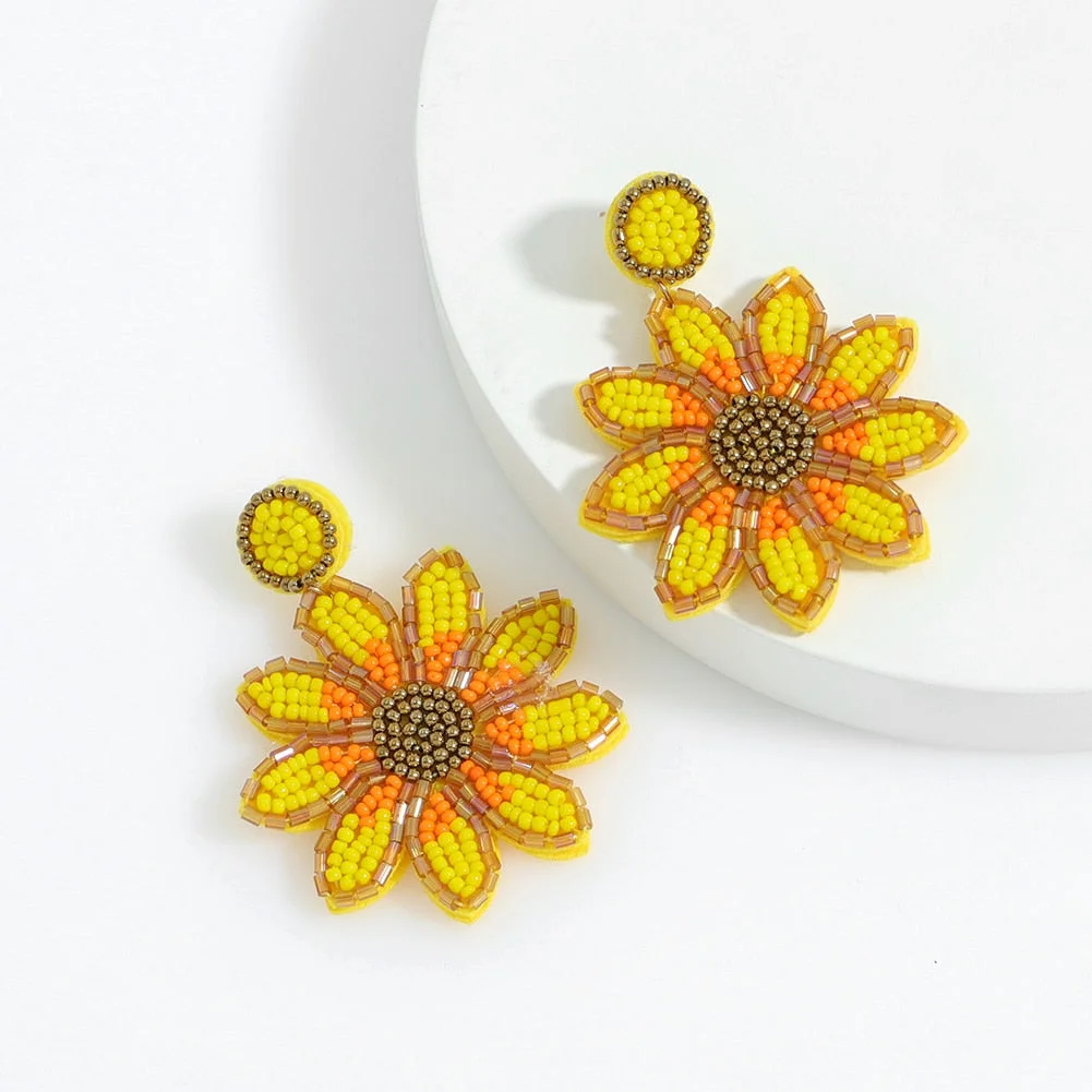 Dvacaman Sunflower Beaded Earrings for Women Fashion High Quality Handmade Beads Flower-Shaped Drop Earrings Party Jewelry Gifts