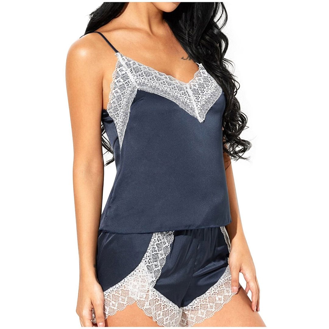 Pajama Sets Women Silk Sleepwear Solid Sleeveless Shorts Set Night Wear Women Nuisette Femme Pyama Woman Set Komplety Damskie