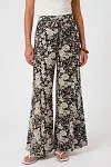 Wholesale Floral Pants, Rayon Wide Leg Trousers, SS2027 Fashion Vendor, Belted Palazzo Pants, Mature Women Clothing Supplier