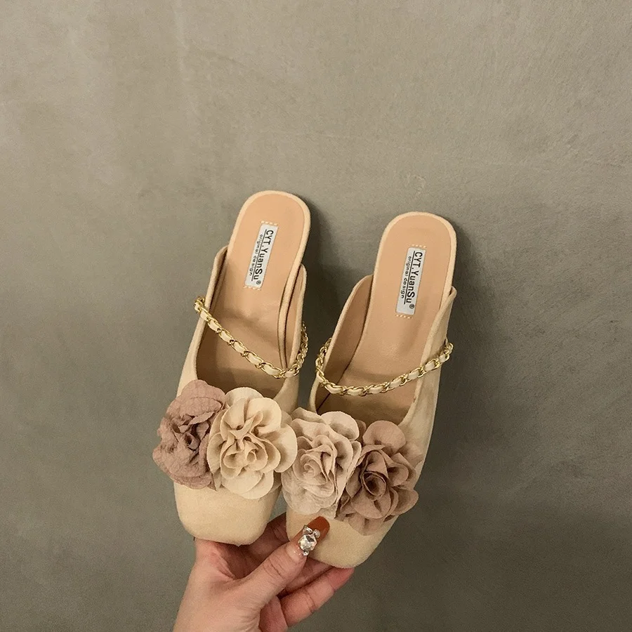 Churchf Churchf New Chinese Flat Baotou Half Support Shoes Women's Shoes Wear 2024 New Net Red Hot Style Temperament Small Cool Drag