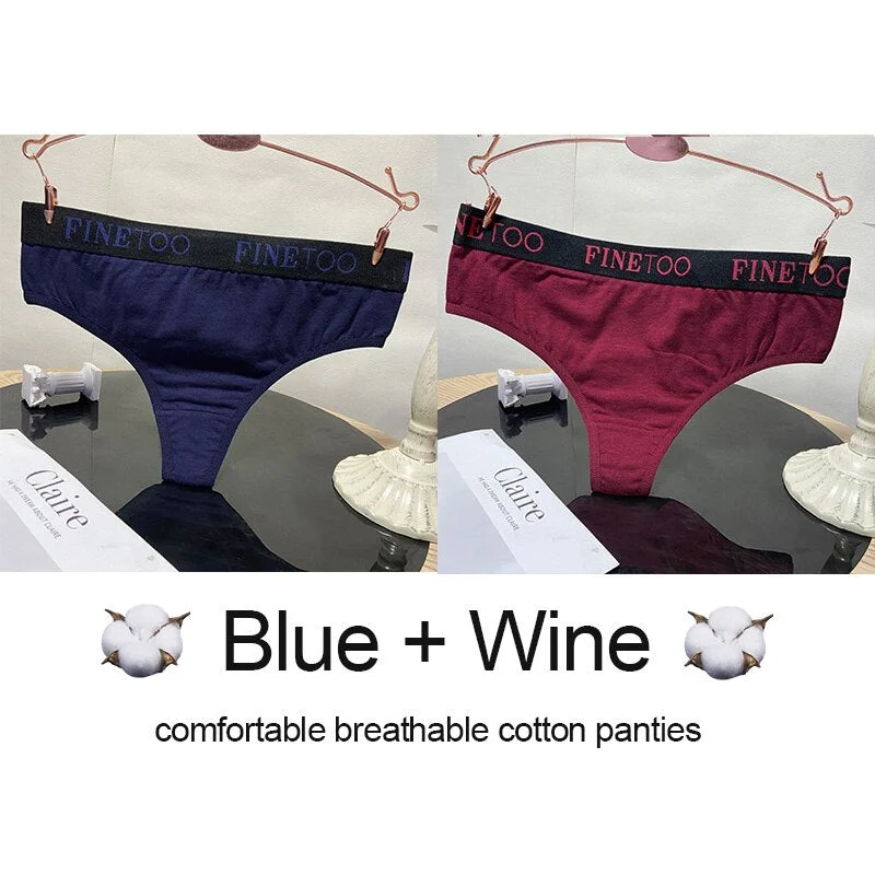 2PCS/Set Cotton Lingerie Women's Underwear Panties Sexy Thong Underpants Female Briefs Intimates G-String Pantys Cotton Panties