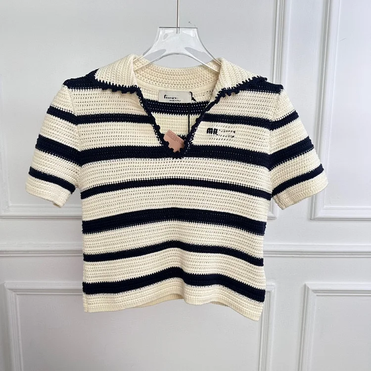 Women's Knitwear Sweater Vintage Striped Lapel Short Knitwear 