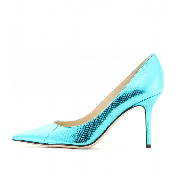 Aqua Shoes Pointy Toe Mirror Leather Stiletto Heel Pumps for Ladies |FSJ Shoes