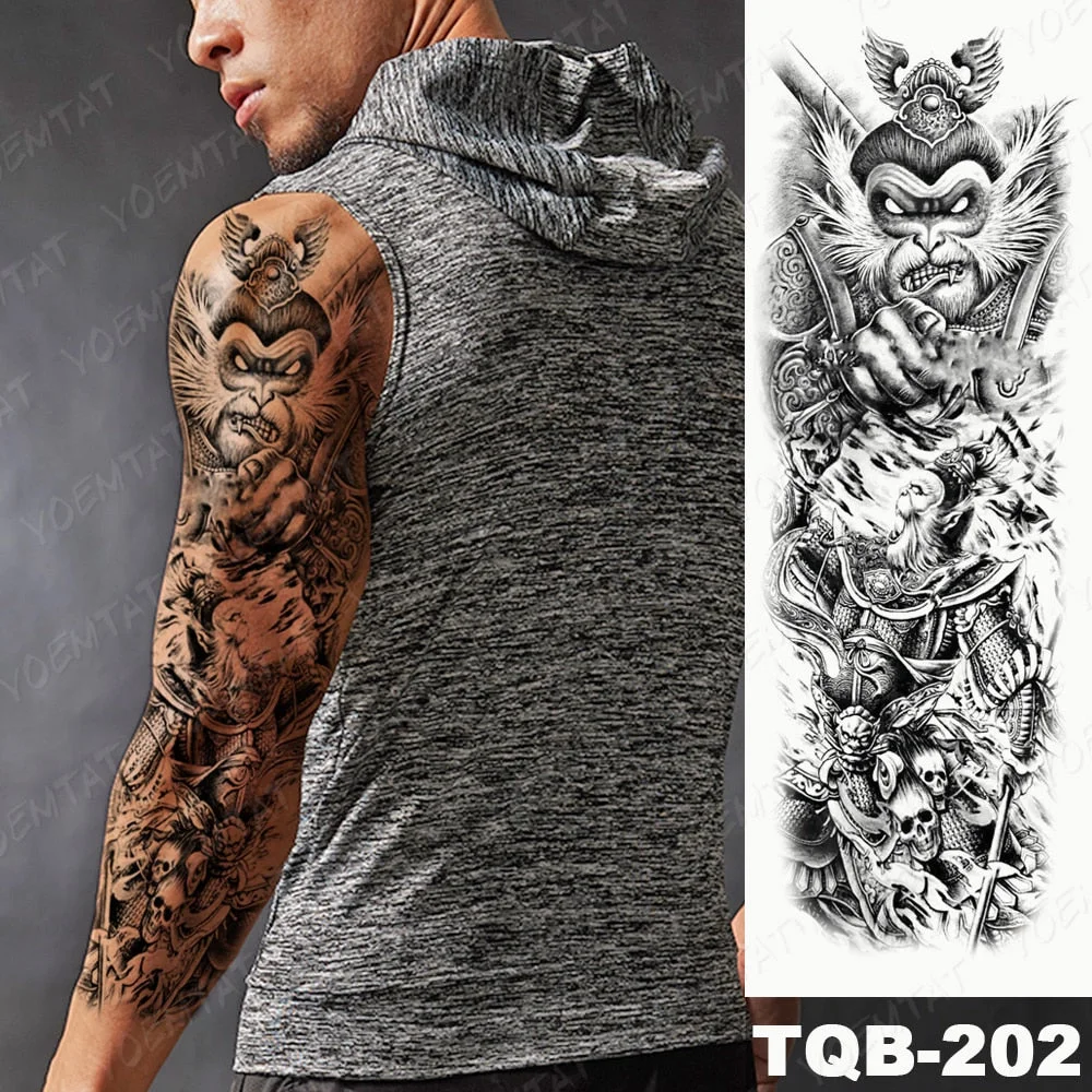 Large Arm Sleeve Tattoo Warrior Soldier Dragon Waterproof Temporary Tatto Sticker King Lion Universe Body Art Full Fake Tatoo