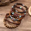 Unisex Vintage Beach Surf Multilayer Wooden Bead Set Bohemian Style Bracelet by Inlyline