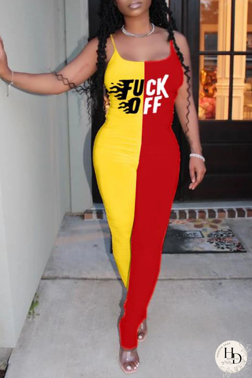 Yellow Purple Fashion Sexy Letter Print Split Joint Backless Fold O Neck Skinny Jumpsuits