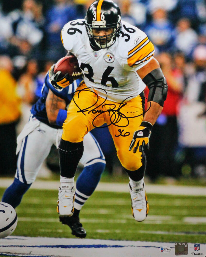 Jerome Bettis Signed Steelers 16x20 FP Photo Poster painting Running Close Up- Beckett Wit *Blk