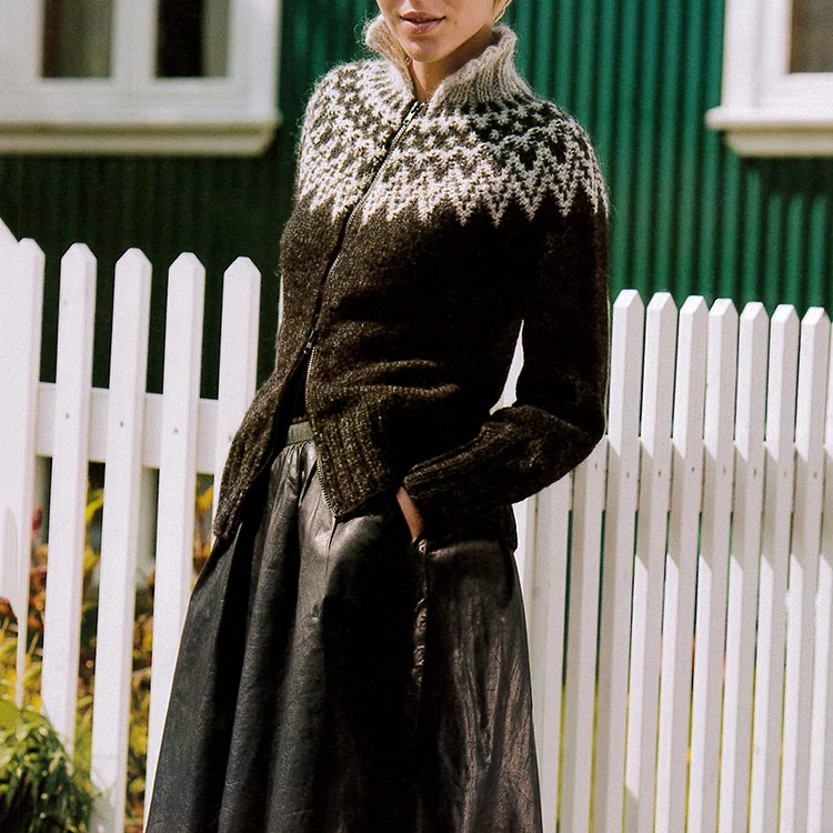 Fair Isle Knit Vintage Jacquard Sweater Cardigan